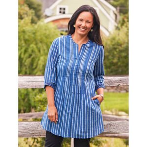 April Cornell Women's Stripe Tunic Small Blue Cottagecore